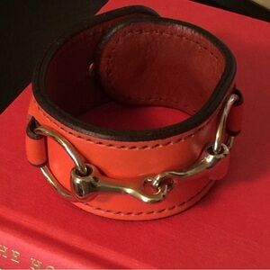 Orange Leather Cuff Horsebit Bracelet